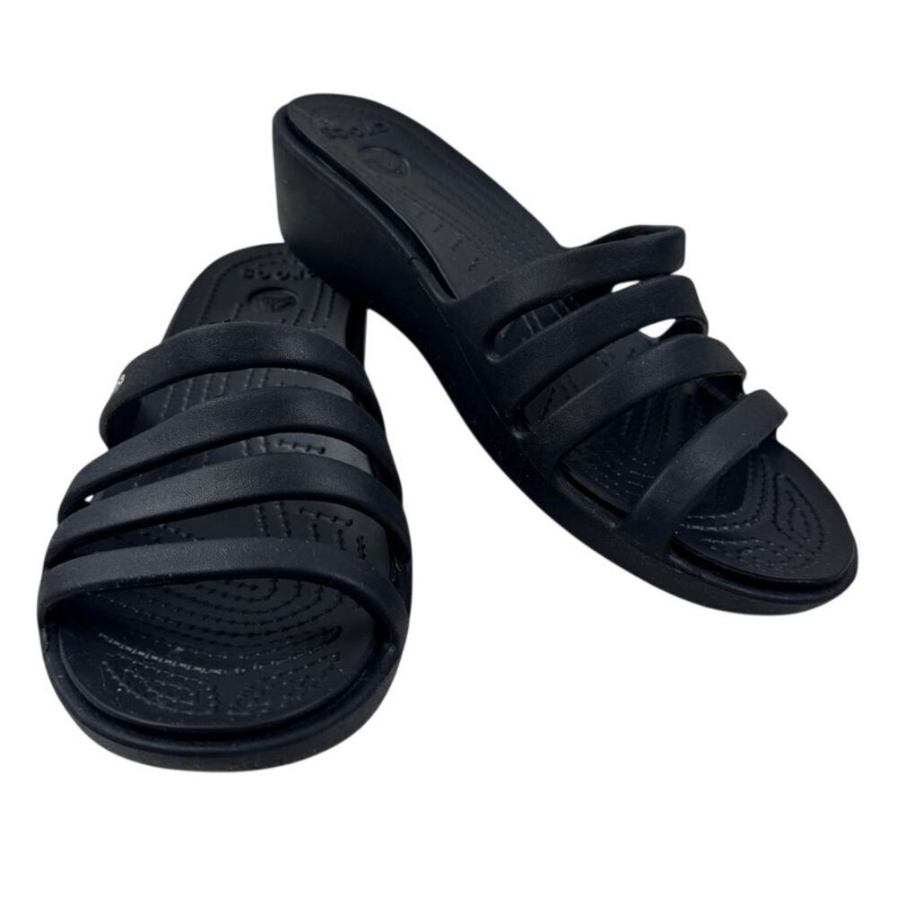 Crocs Rhonda Strappy Cushioned Rubber Low Profile Wedge Sandals Women's 7